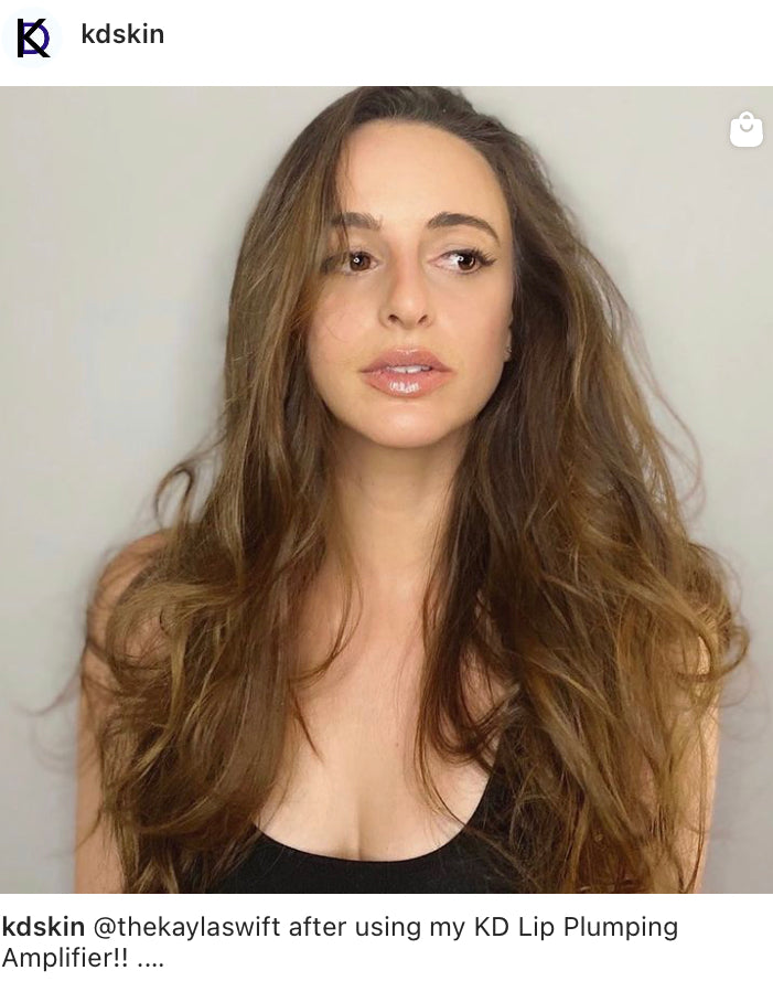 Instagram photo of actress Kayla Swift with the KD Lip Plumping Amplifier applied. 